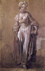 スタンディングヤングガール、「The Village Agreement」（木炭と白いチョーク、紙）の勉強 作： Jean Baptiste Greuze